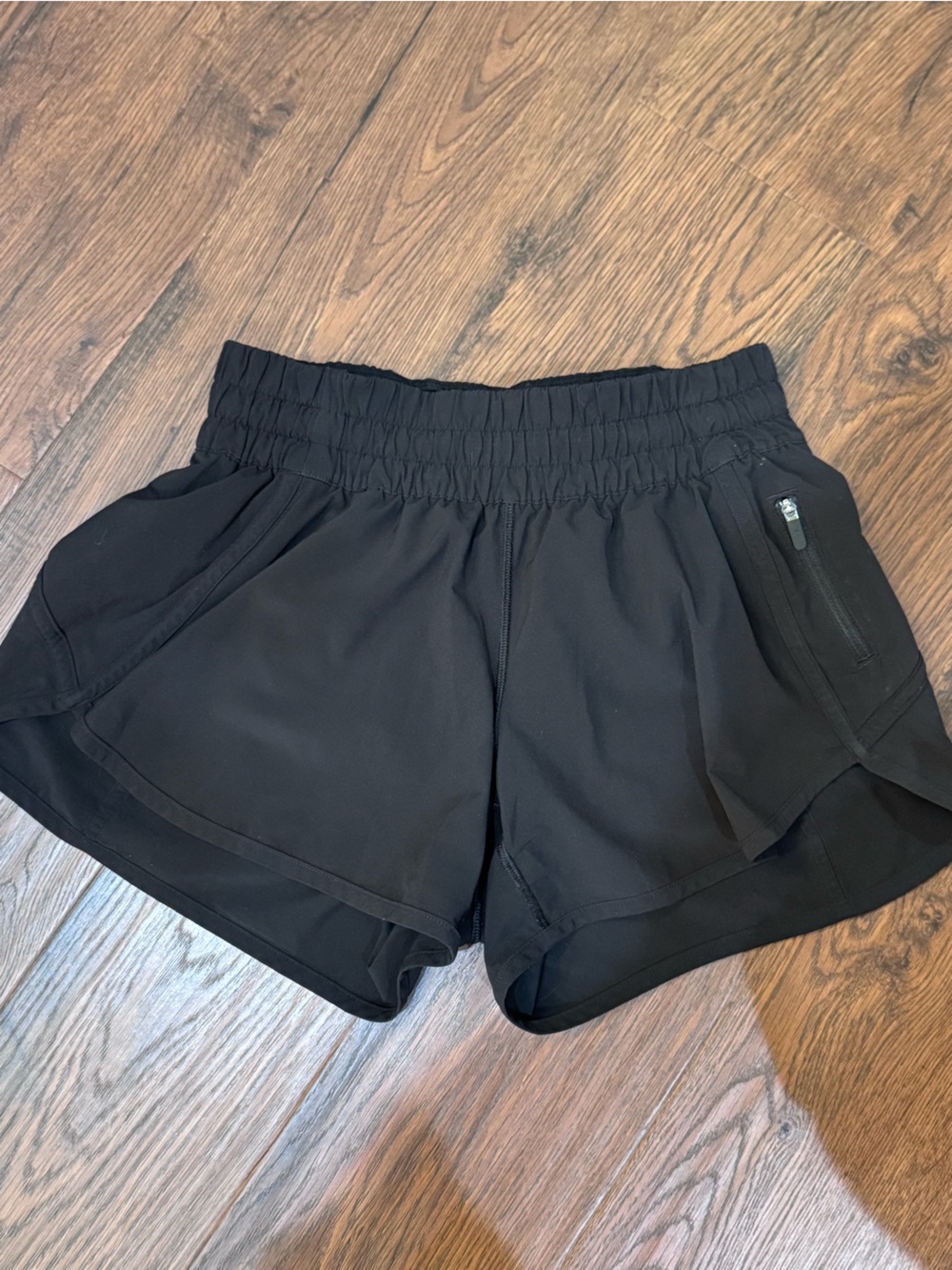 Black Athletic Shorts with Elastic Waistband and Zipper Pocket